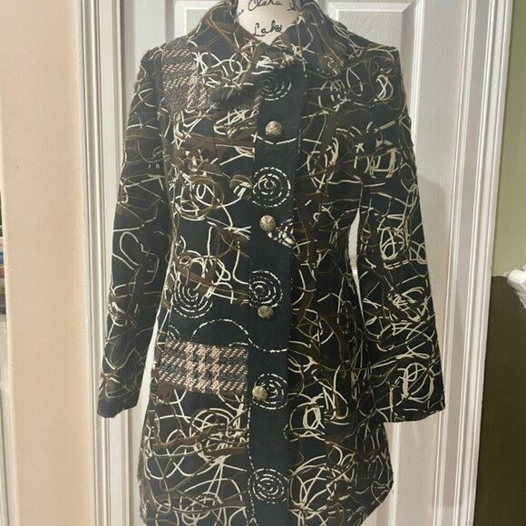 COAT BLAZER RARE Y2K FOREST GRUNGE SCRIBBLE PATTERN YARN RITUAL AESTHETIC R - Picture 9 of 17